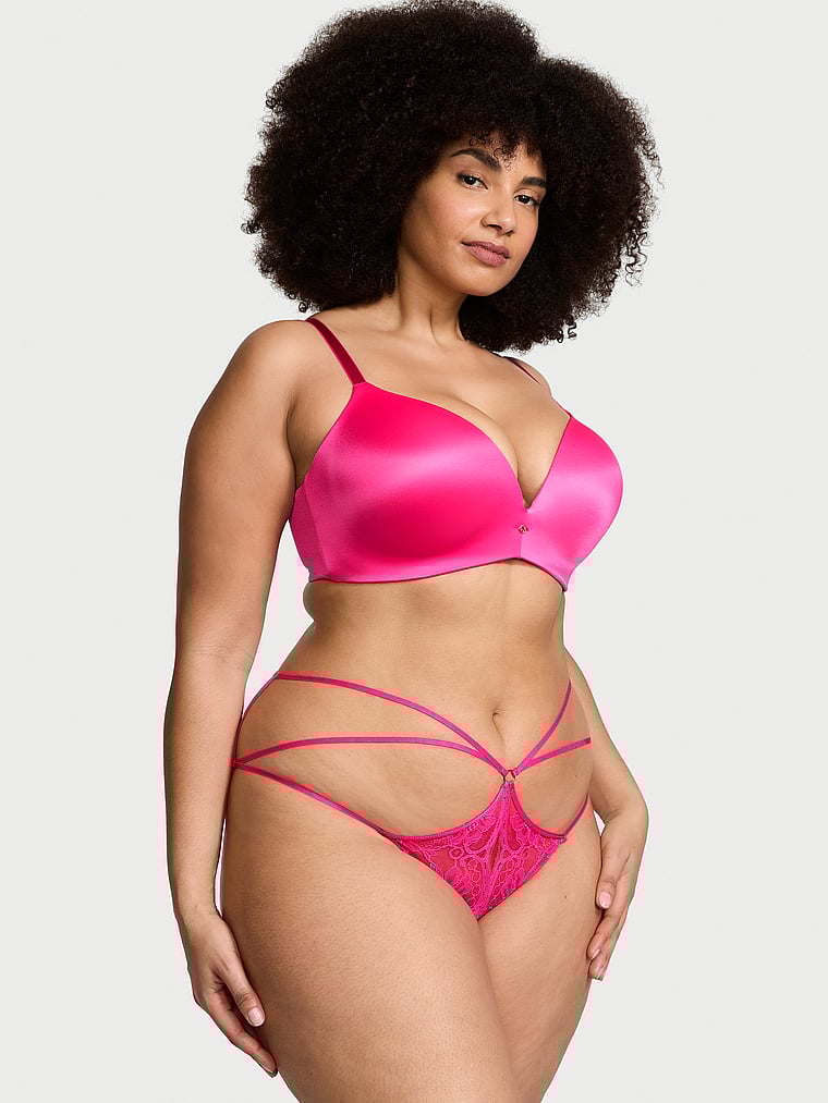 Slip Sgambato In Pizzo Con Apertura Sul Fondo E Laccetti, Forever Pink, large