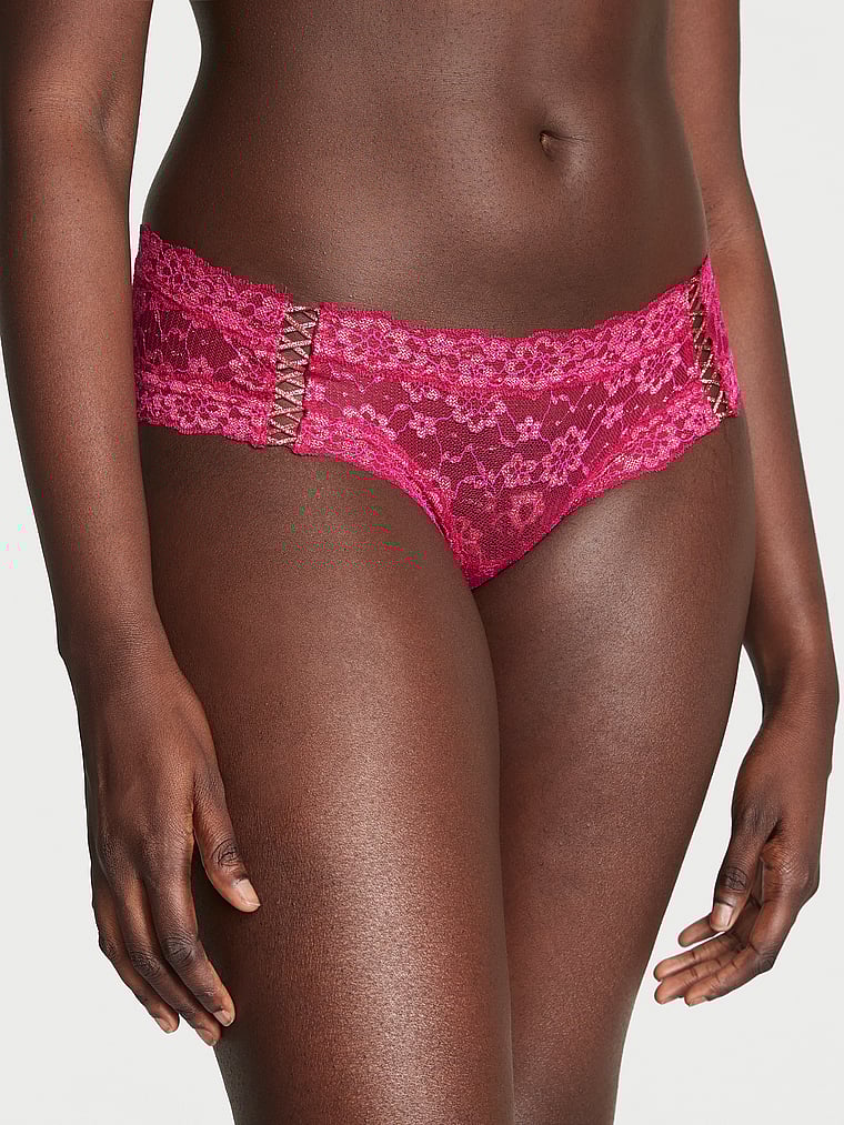 Slip Sgambato In Pizzo Glitterato Con Dettagli Stringati, Claret Red, large