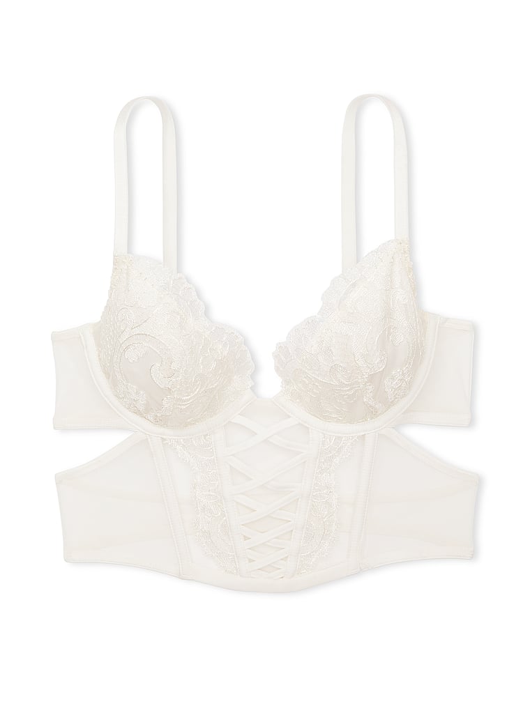 Top Stile Corsetto Low-cut Demi Con Ricami Floreali Boho-chic, Coconut White, large