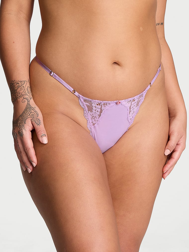 Tanga Regolabile Con Inserti In Pizzo, Silky Lilac, large
