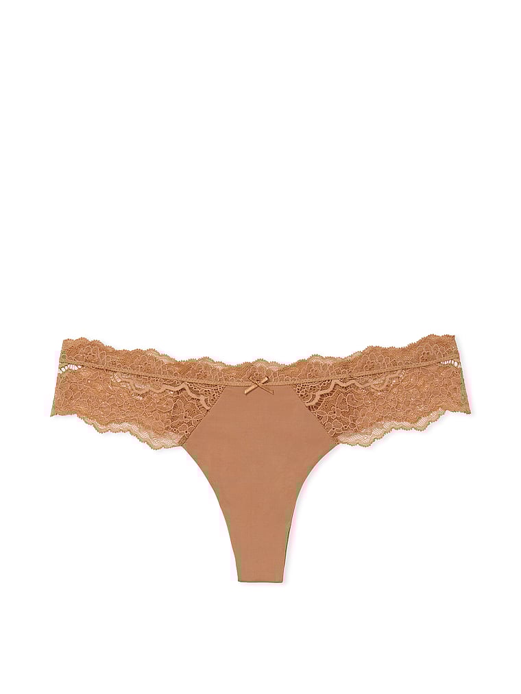 Tanga Con Finiture In Pizzo, Toffee, large