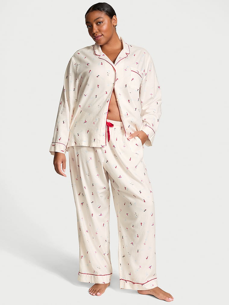 Flannel Long Pajama Set, COCONUT WHITE SKIERS, large