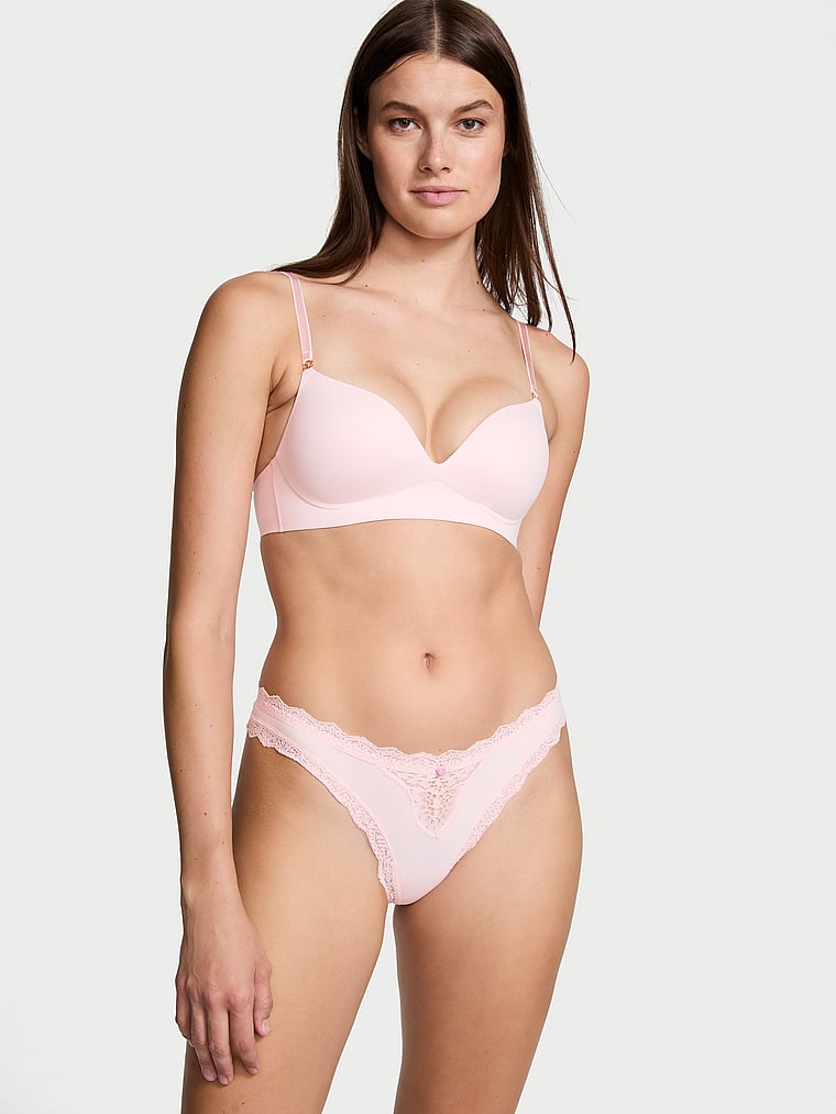 Tanga Con Finiture In Pizzo, Purest Pink, large