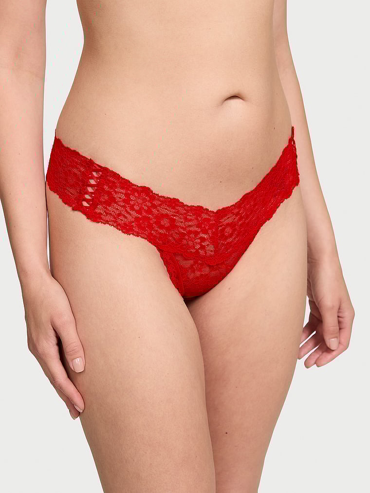 Tanga In Pizzo Con Dettagli Stringati, Lipstick, large