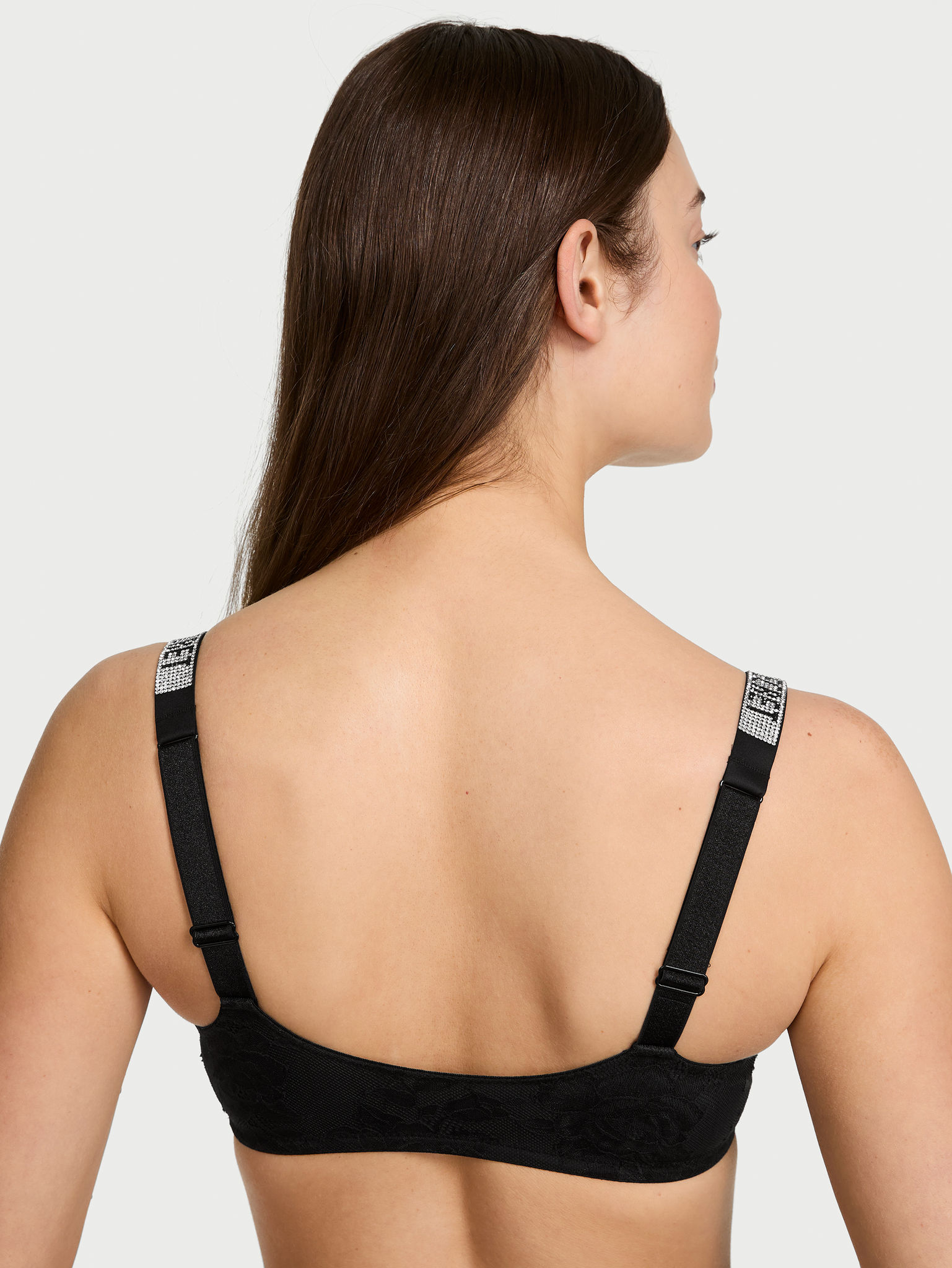 Shine Strap Lace Scoop Bralette, Black, large