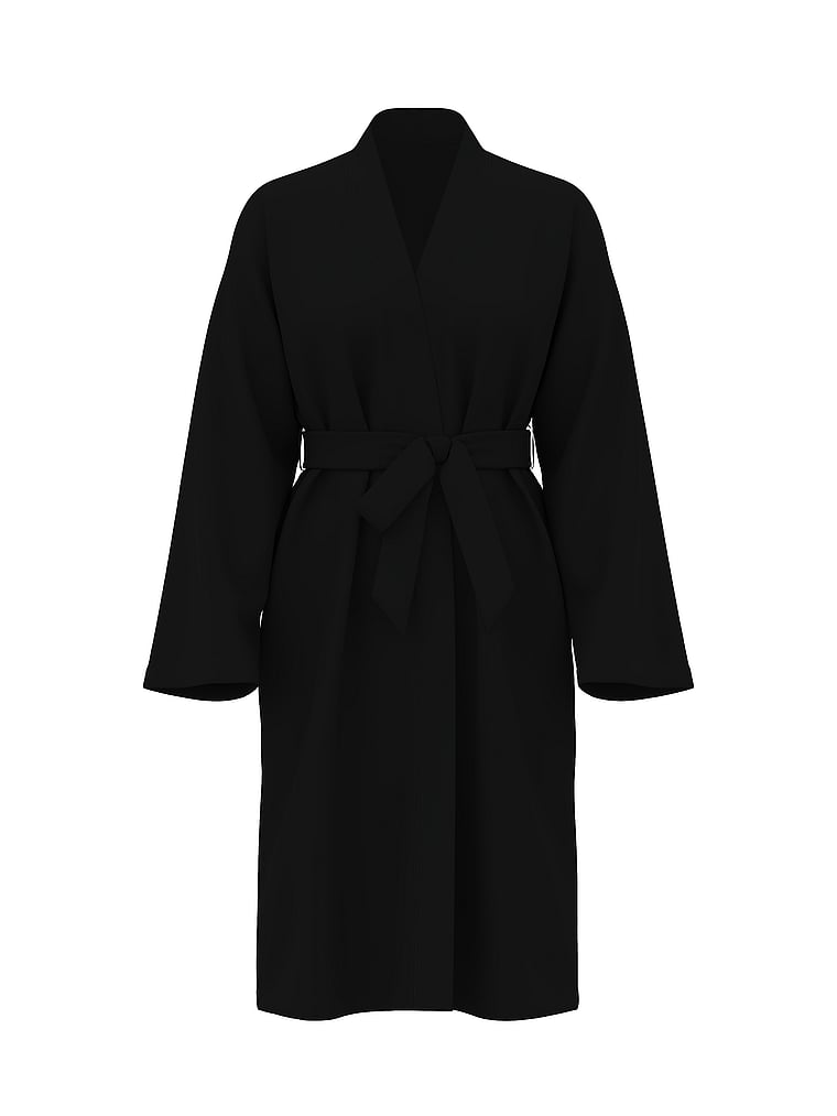 Satin Midi Robe, Black, large