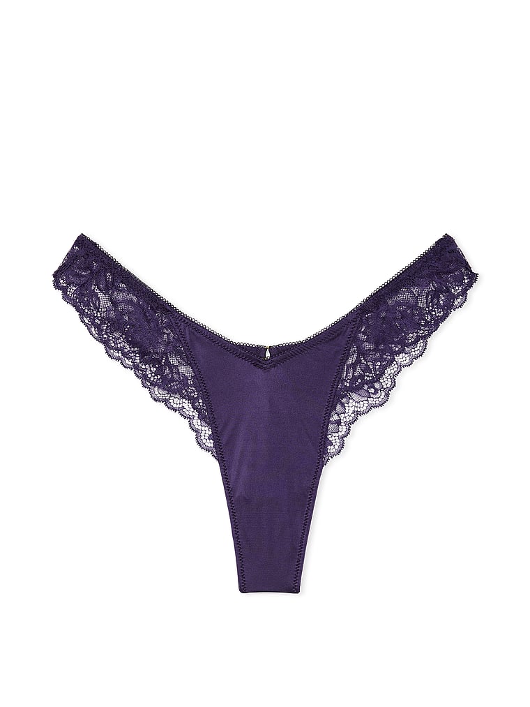 Tanga Sgambato Con Finiture In Pizzo Ornato Da Rose, Amethyst, large