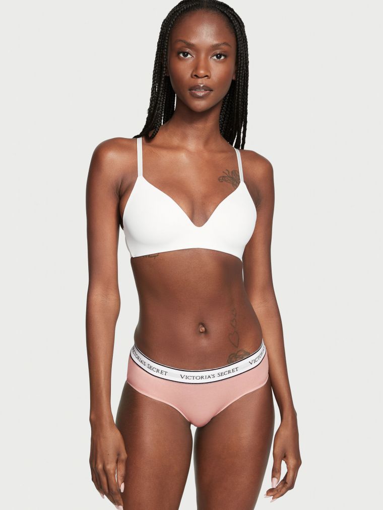 Slip Coprente In Cotone Con Logo, Misty Rose, large