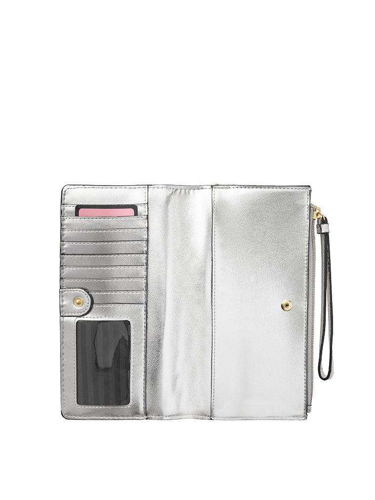 Portafoglio Con Borchie, Silver, large