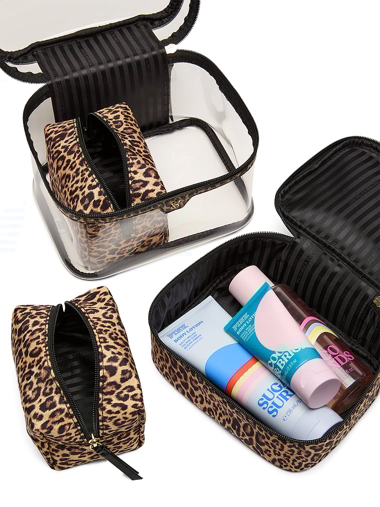 4-piece Makeup Bag Set, Leopard, large