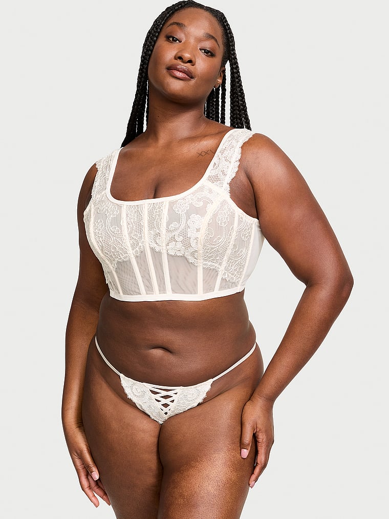 Tanga Con Ricami Floreali Boho-chic, Coconut White, large