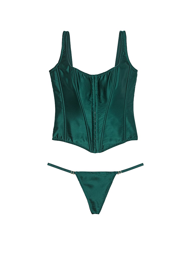 Completo In Seta Formato Da Corsetto E Tanga, Mystique Green, large