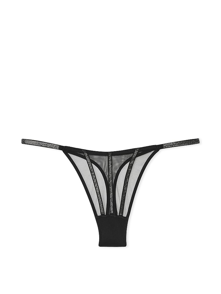 Tanga In Tessuto Trasparente Con Dettagli Luminosi, Black, large