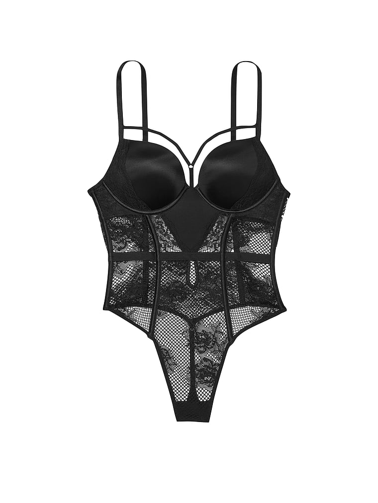 Body Con Dettagli Floreali A Rete Bombshell, Black, large
