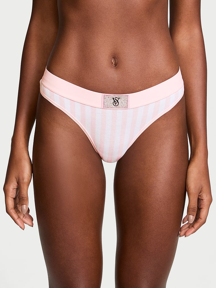 Tanga In Cotone Con Dettaglio Di Strass E Logo, Pretty Blossom Stripes, large