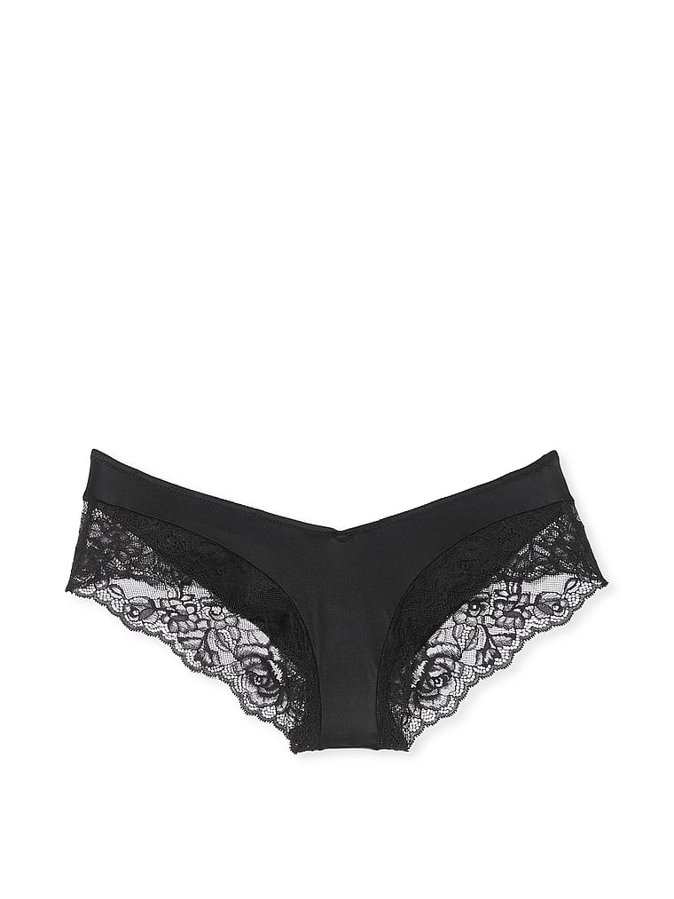 Rose Lace-trim High-leg Cheeky Panty, Black, large