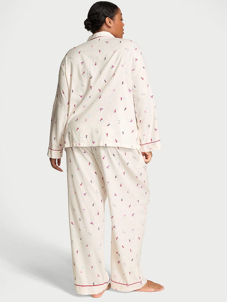 Flannel Long Pajama Set, COCONUT WHITE SKIERS, large