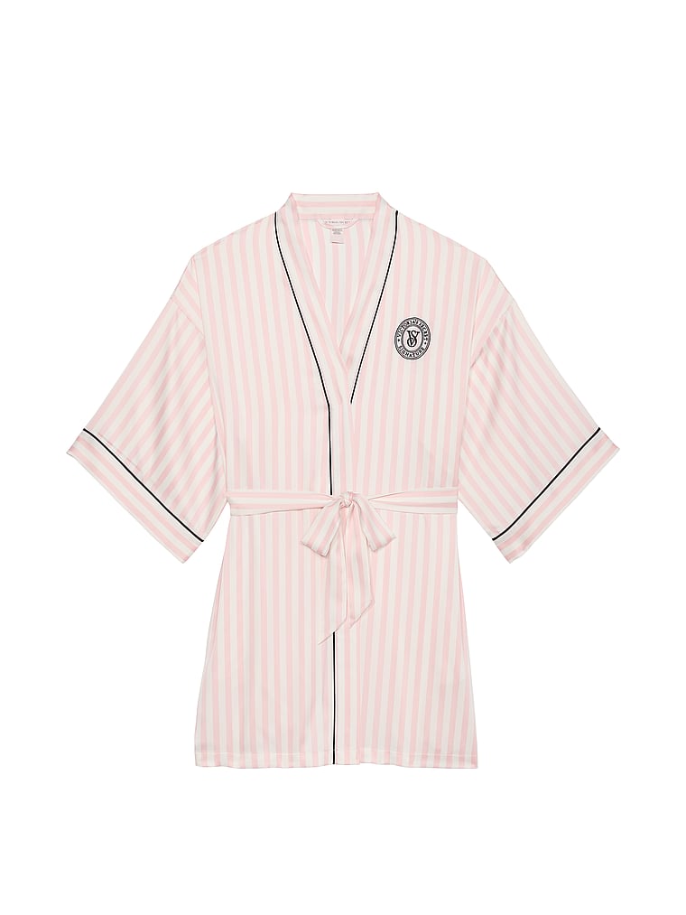 Vestaglia Corta In Raso Con Piping, Pink Iconic Stripe, large