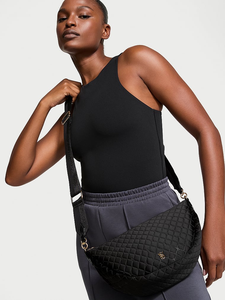 Sling Bag Con Tracolla, Black Satin, large