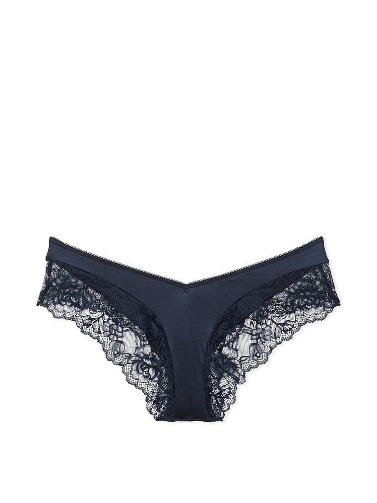 Slip Sgambato Con Finiture In Pizzo Ornato Da Rose, Dark Twilight, large