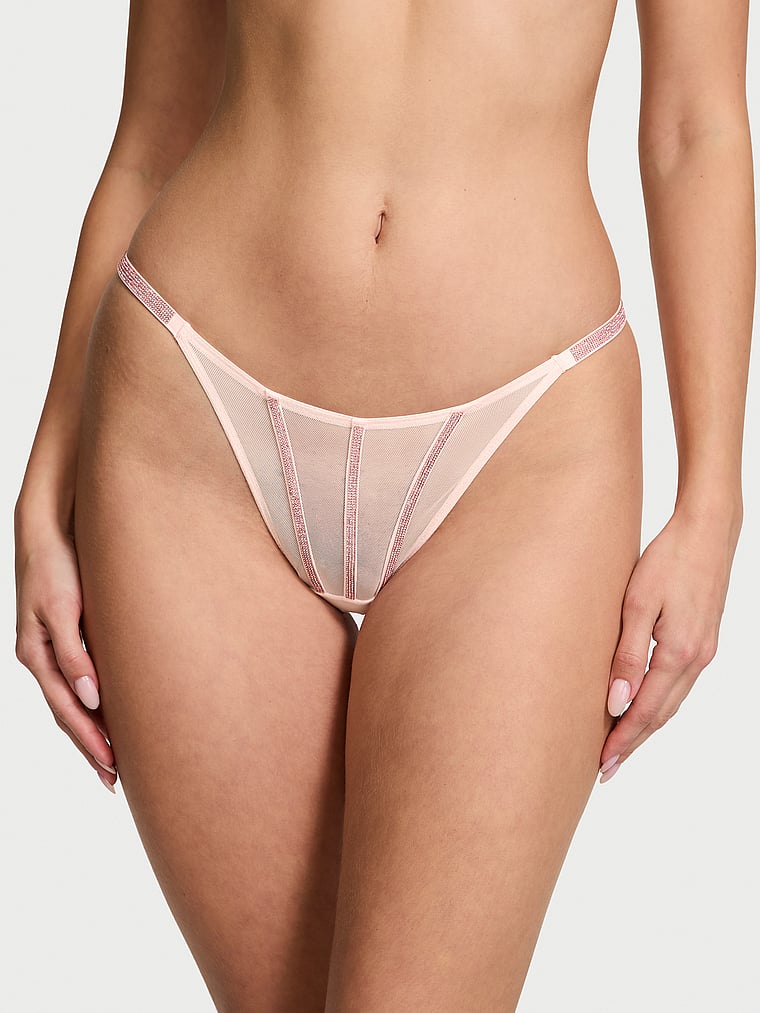 Tanga In Tessuto Trasparente Con Dettagli Luminosi, Angel Pink, large