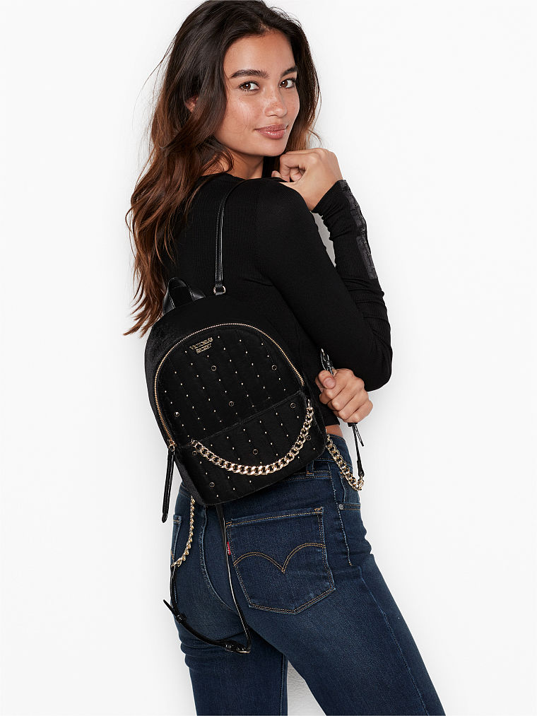 Zainetto In Velluto Con Borchie, Black, large