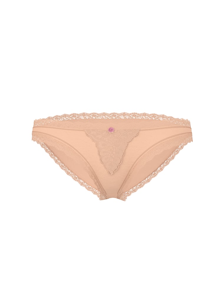 Lace-trim Bikini Panty, Praline, large