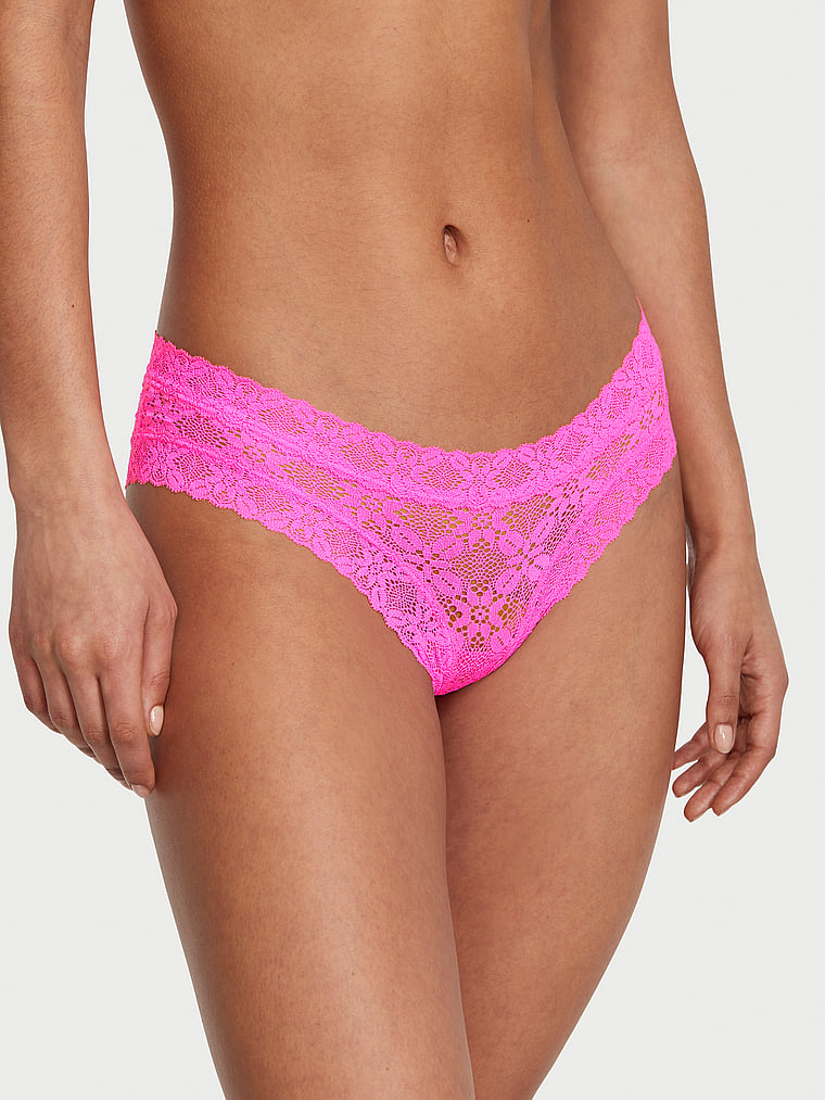 Slip Sgambato In Pizzo, Neon Pink, large