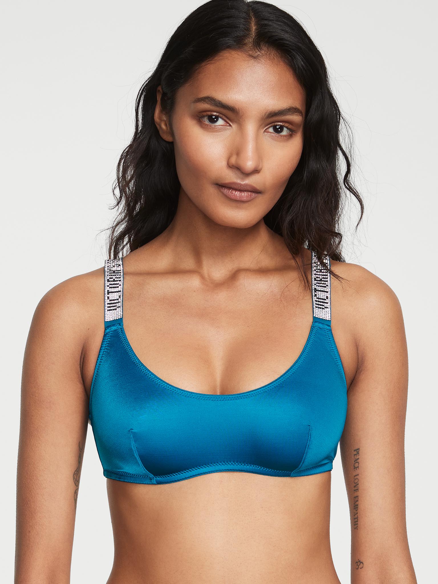 Bralette blu scollo rotondo e spalline di strass