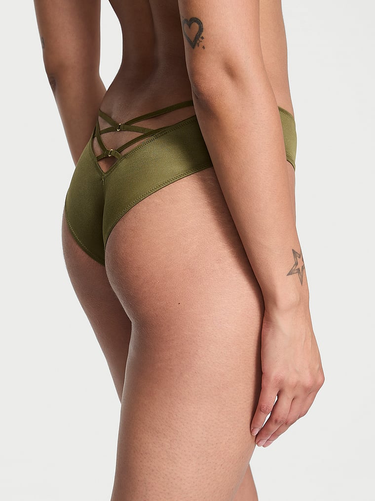 Strappy-back High-leg Cheeky Panty, Green Chameleon, large