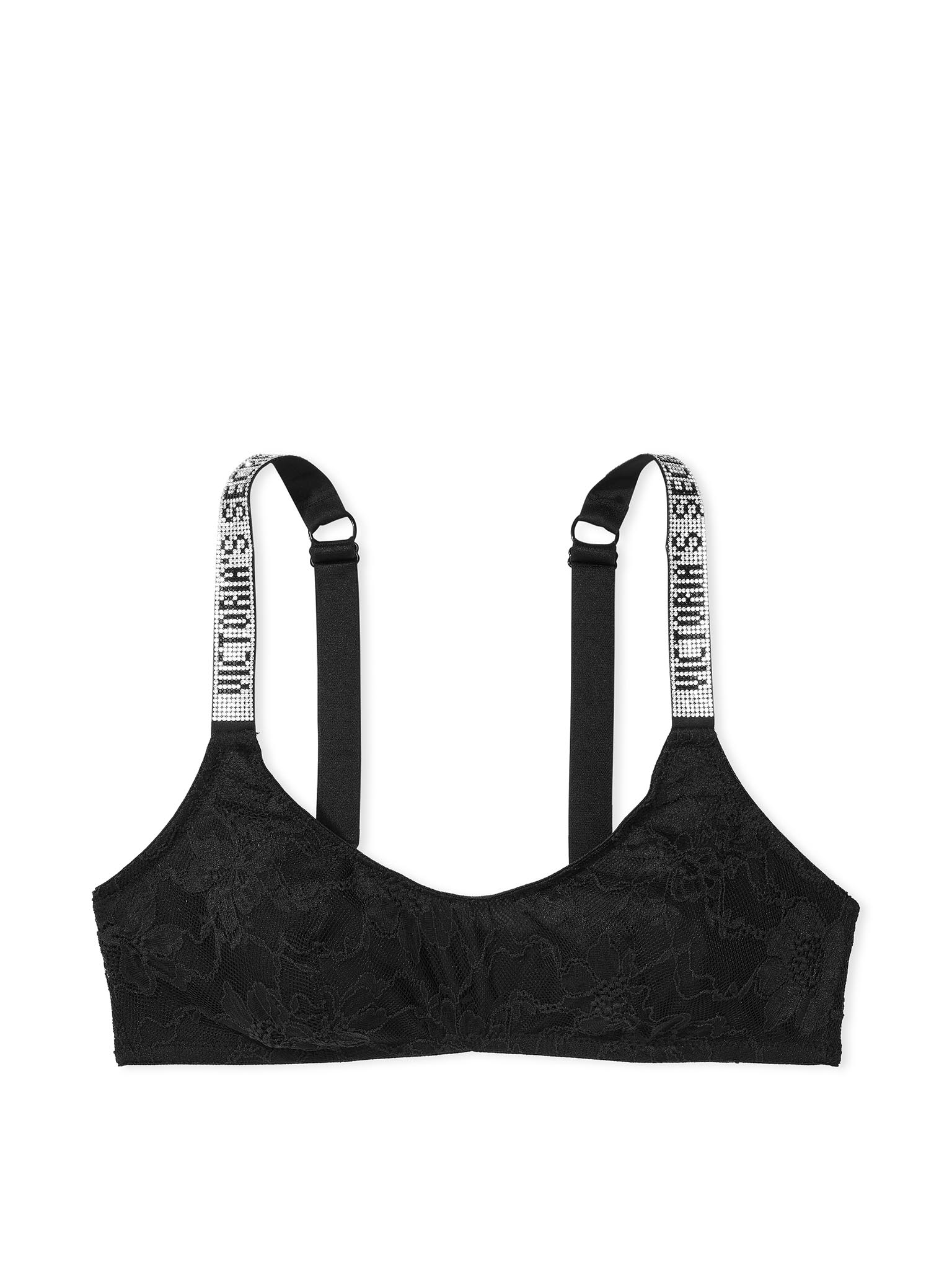 Bralette Con Scollatura Rotonda E Spalline Di Strass, Black, large