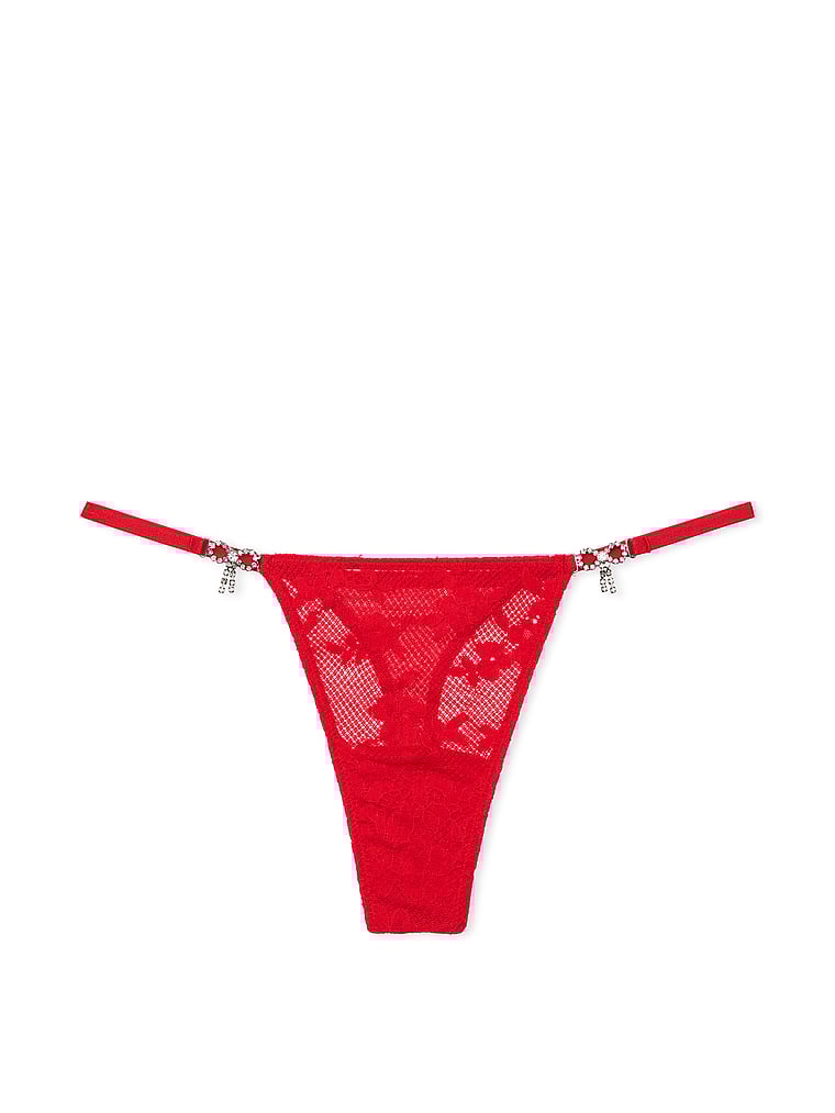 Tanga In Pizzo Con Fiocchi Scintillanti, Bright Vermillion, large