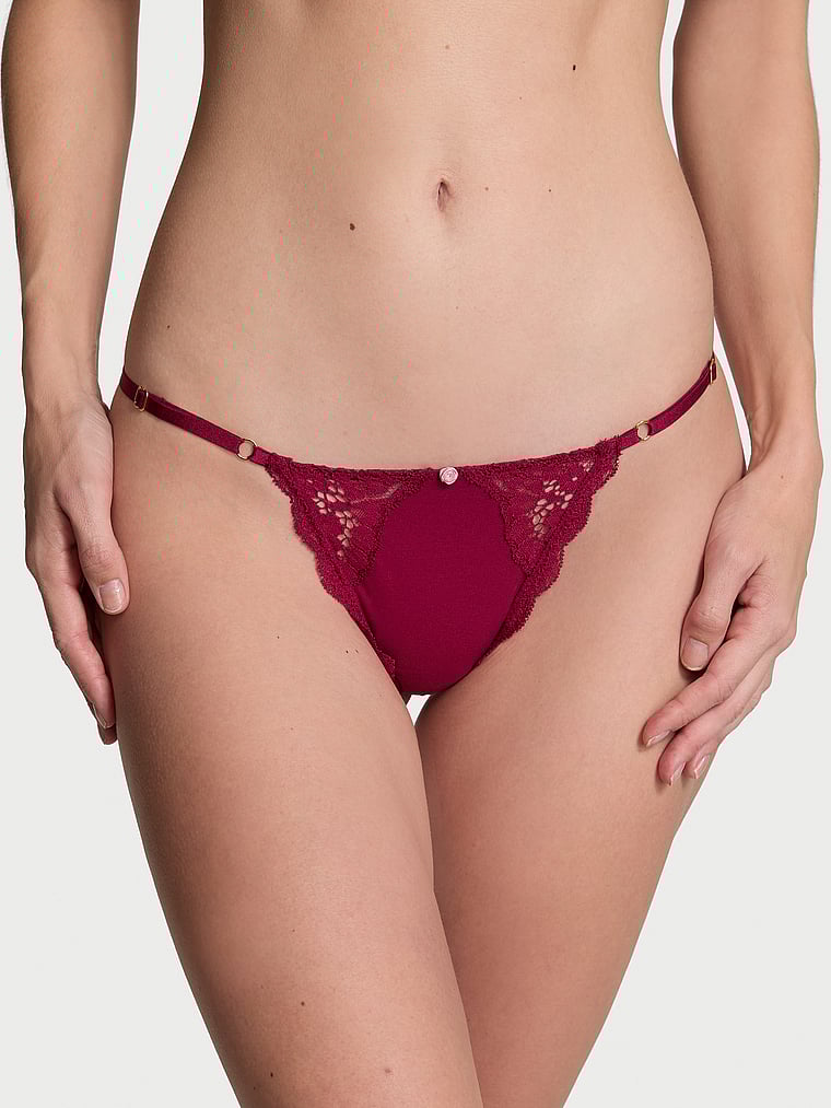 Tanga Regolabile Con Inserti In Pizzo, Campari Red, large