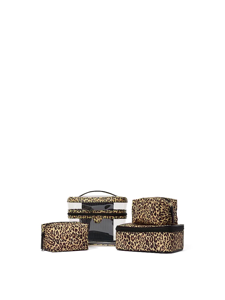 4-piece Makeup Bag Set, Leopard, large