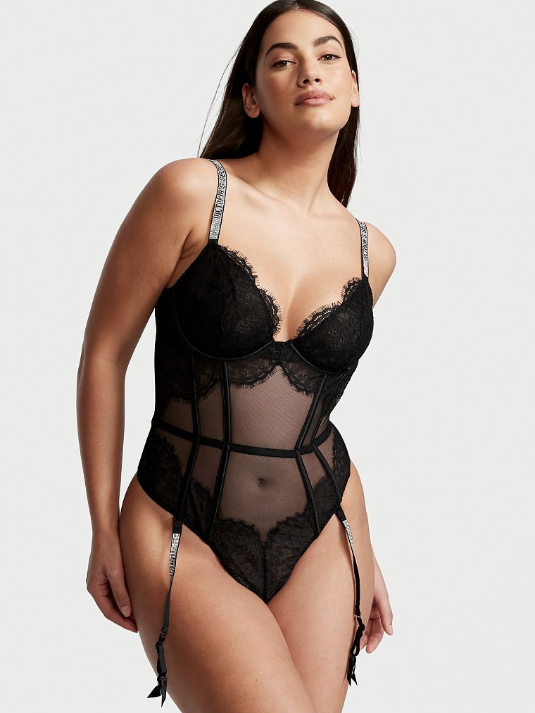 Body Con Spalline E Giarrettiera Di Strass, Description, large