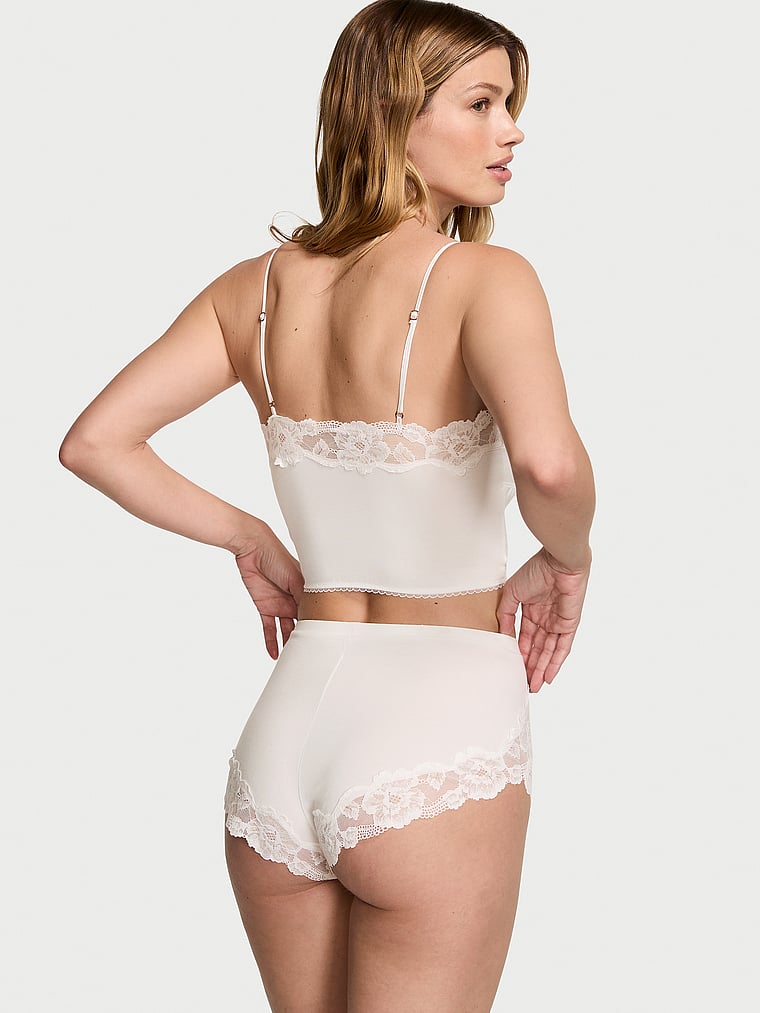 Completo In Modal E Pizzo Con Canotta Dallo Scollo Dritto, Coconut White, large