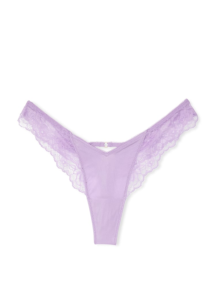 Tanga Sgambato Con Finiture In Pizzo Ornato Da Rose, Charmed Violet, large