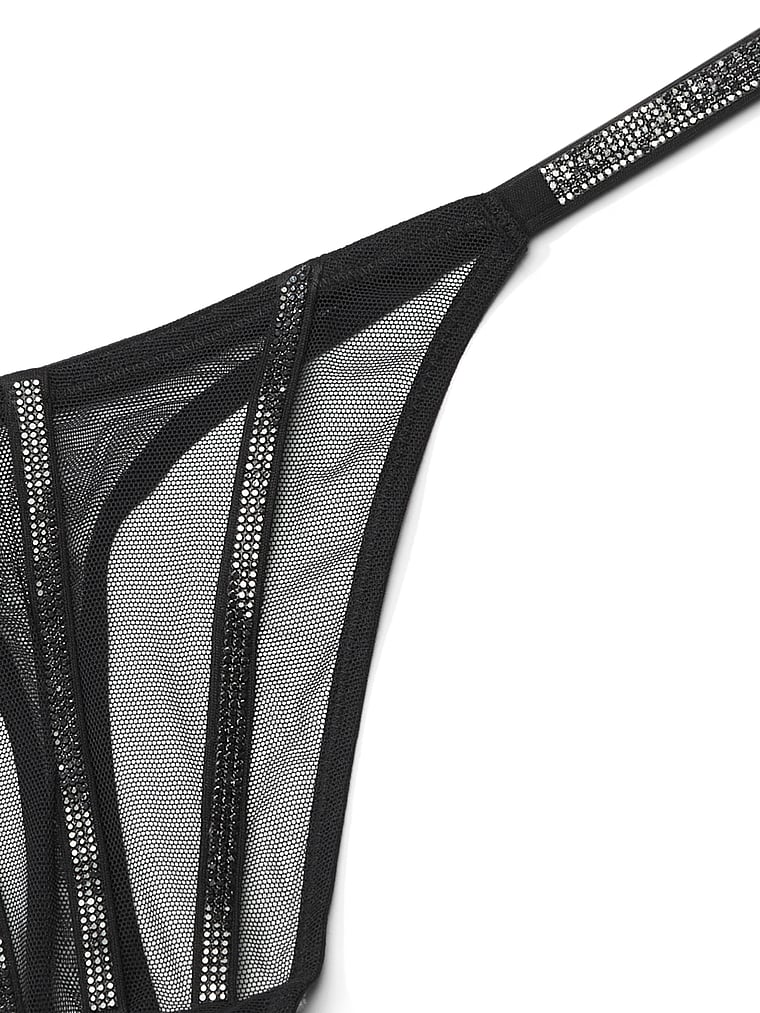Tanga In Tessuto Trasparente Con Dettagli Luminosi, Black, large