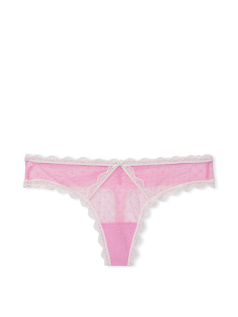 Tanga A Pois Con Dettagli In Pizzo, Lilac Chiffon & White, large