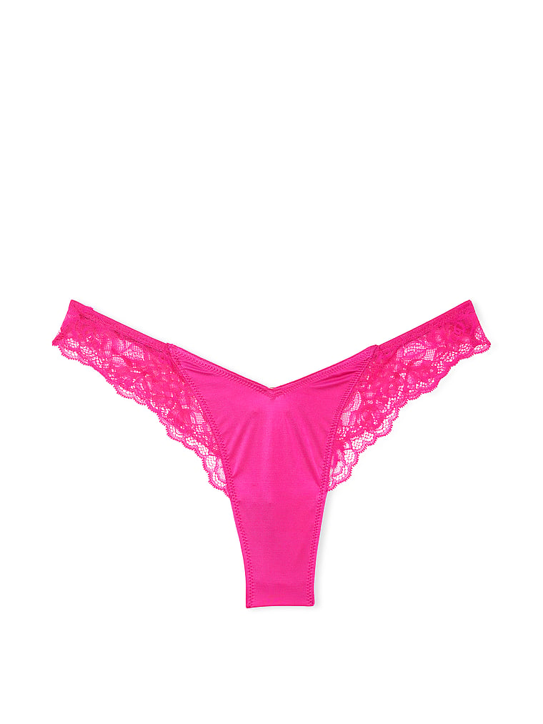 Tanga Sgambato Con Finiture In Pizzo Ornato Da Rose, Forever Pink, large