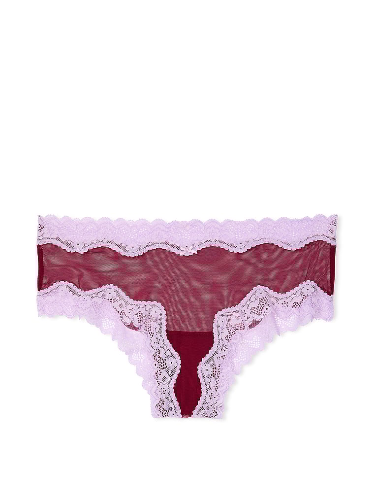 Slip Sgambato In Mesh Tease Con Finiture In Pizzo, Campari Red, large