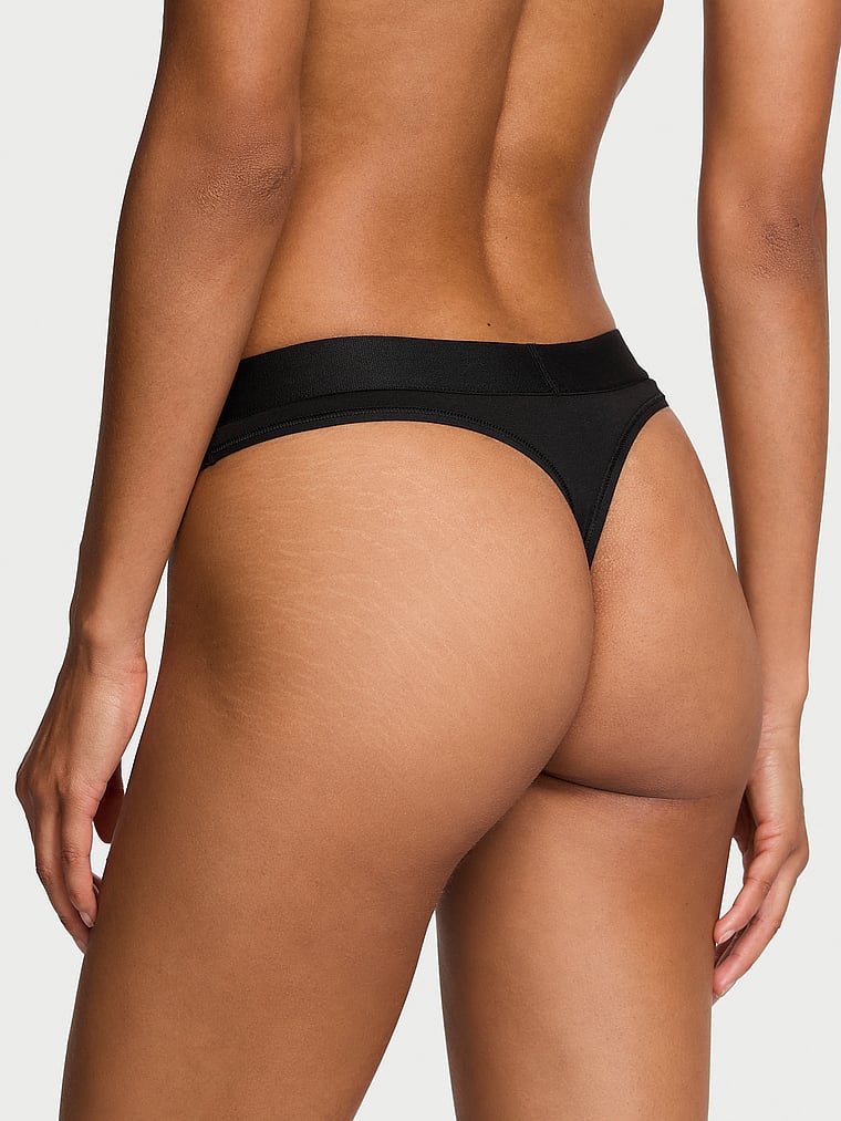 Tanga In Cotone Con Dettaglio Di Strass E Logo, Black, large