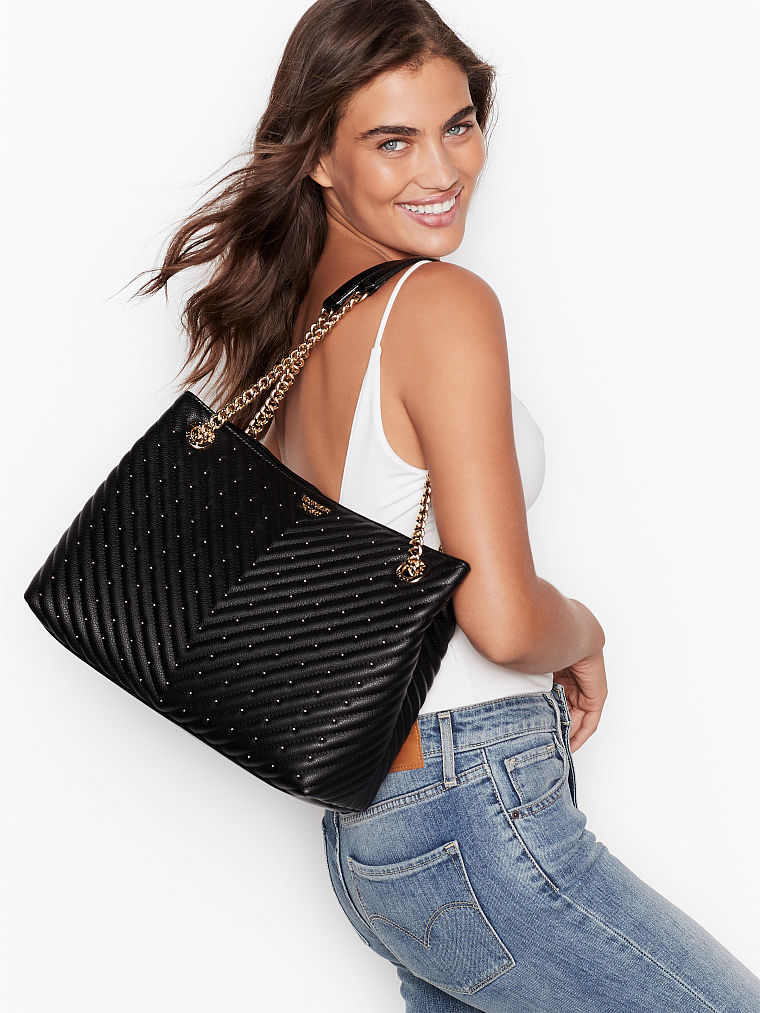 Borsa A Spalla Con Borchie, Black/Gold, large