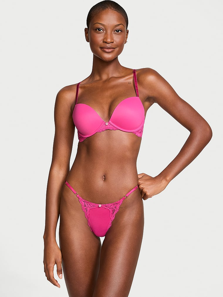 Tanga Regolabile Con Inserti In Pizzo, Luscious Rose, large