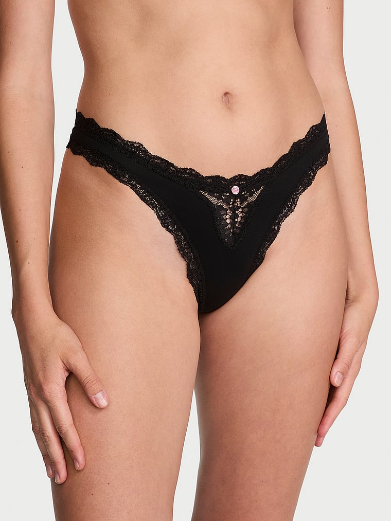Tanga Con Finiture In Pizzo, Black, large