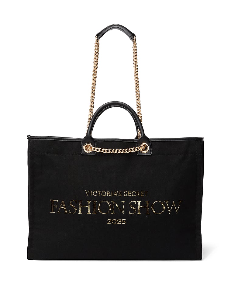 Victoria's Secret Backstage Double Handle Tote, Black Gold Rhinestone, large
