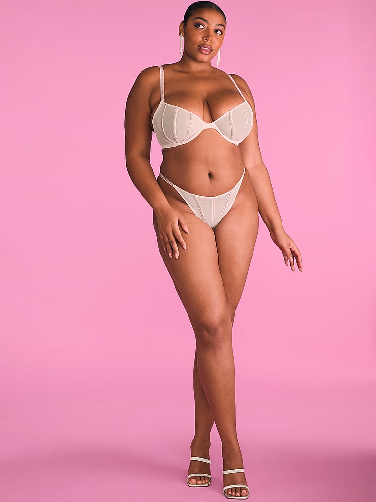 Tanga In Tessuto Trasparente Con Dettagli Luminosi, Angel Pink, large