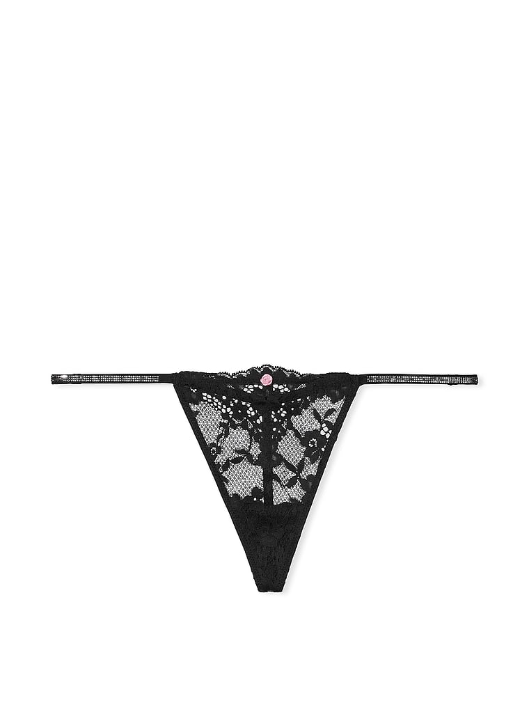 Tanga In Pizzo Con Fianchetti Scintillanti, Black, large