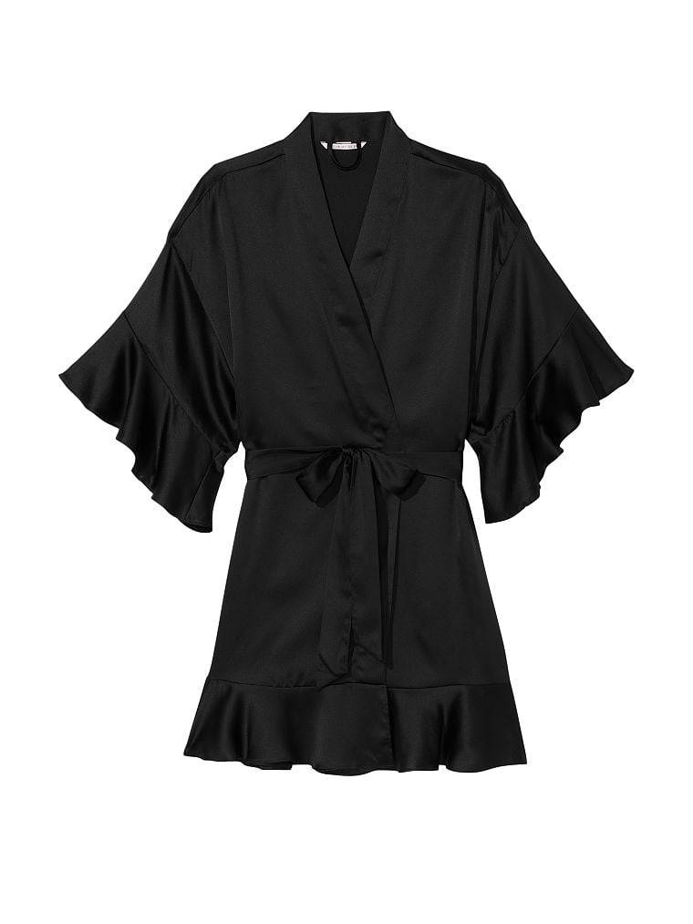 Kimono In Raso Con Balze, Black, large