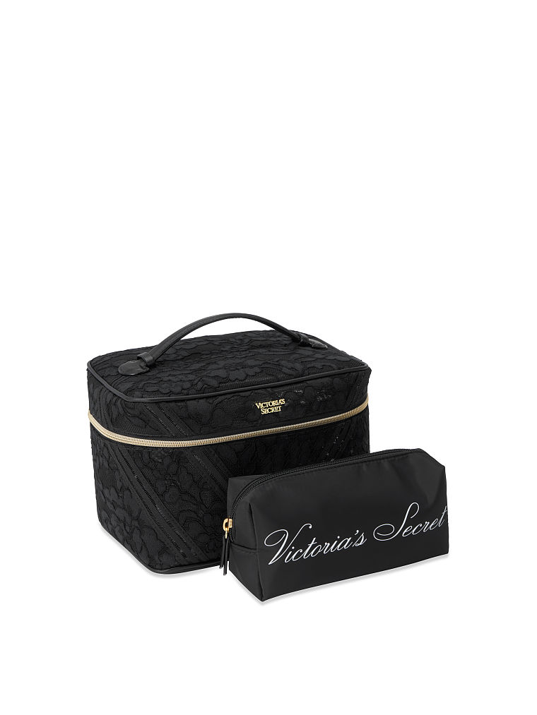 Trousse In Pizzo Floreale, Black, large